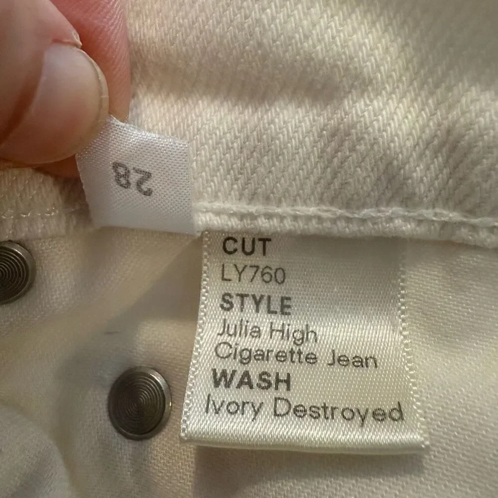 Reformation Julia High Cigarette Jeans Ivory Destroyed Size 28